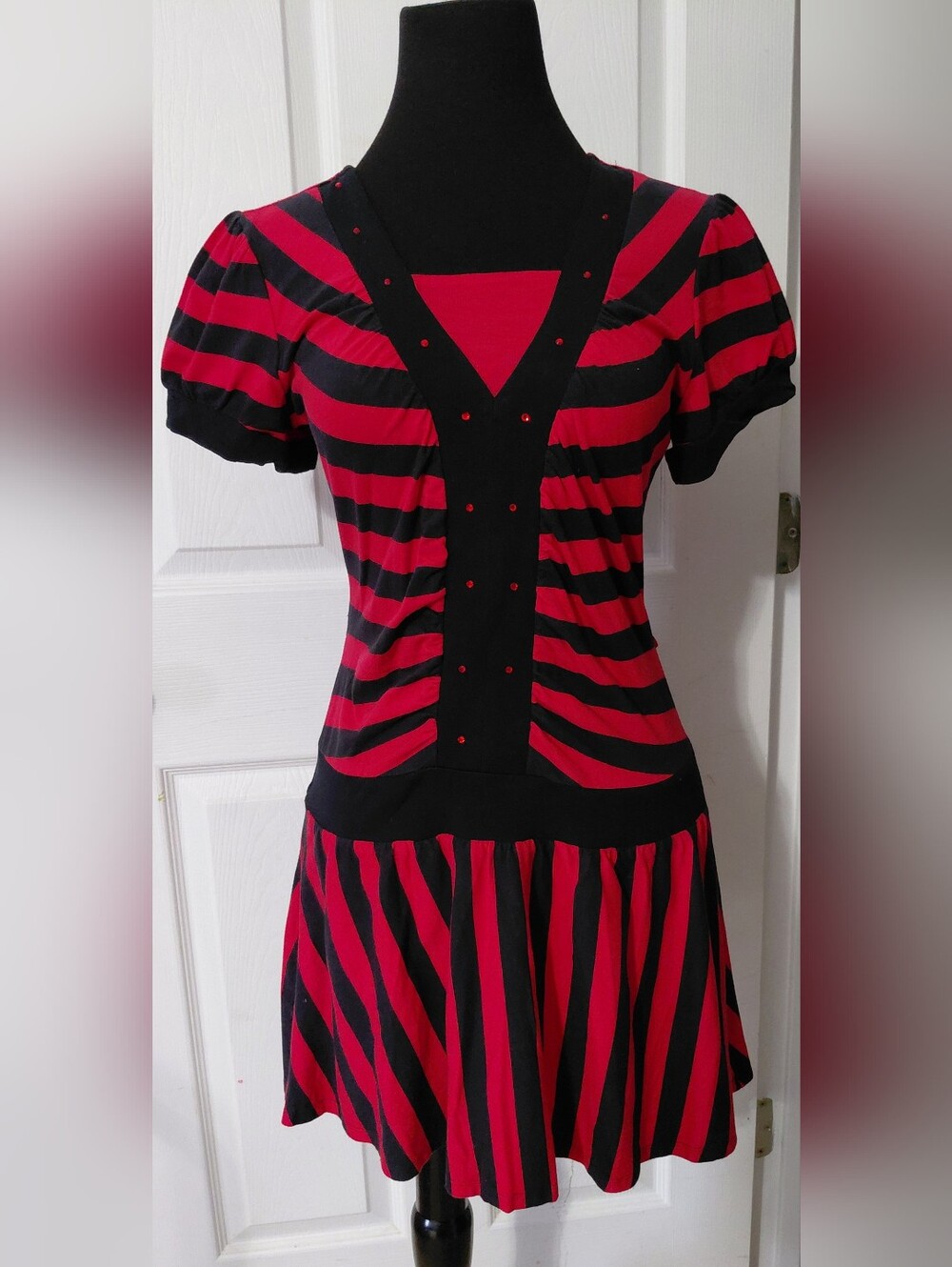 Disorderly Kids Red and Black Striped Casual Dress